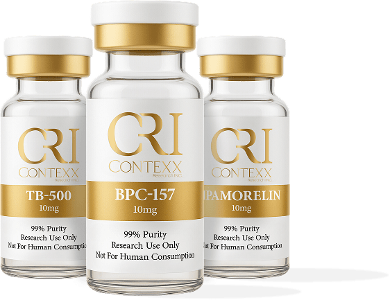TB-500, BPC-157 and Tesamorelin research peptide vials – Contexx Research