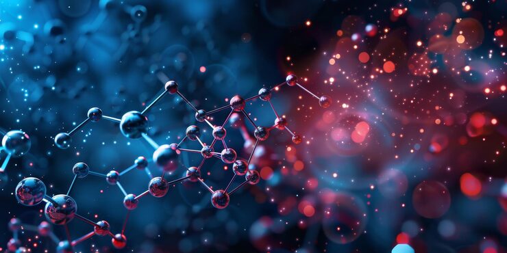 Illustration of a molecular structure with glowing particles